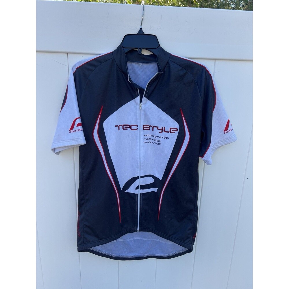 Men's L Cycling Jersey Black Red Striped Full Zip Pockets Short Sleeve